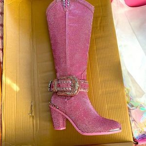 Dolls kill pink rhinestone boots